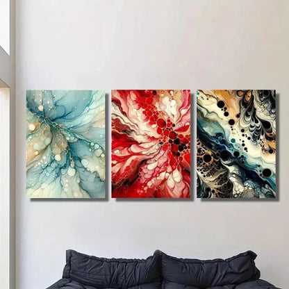 3pcs Blue Red and Black Abstract Fluid Texture Wall Art Set Canvas Unframed - High Quality Print 100% Australian Made Wall Canvas