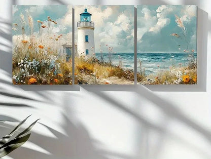 3pcs Coastal Lighthouses And Ocean Landscapes Metal Print Ready to Hang Art