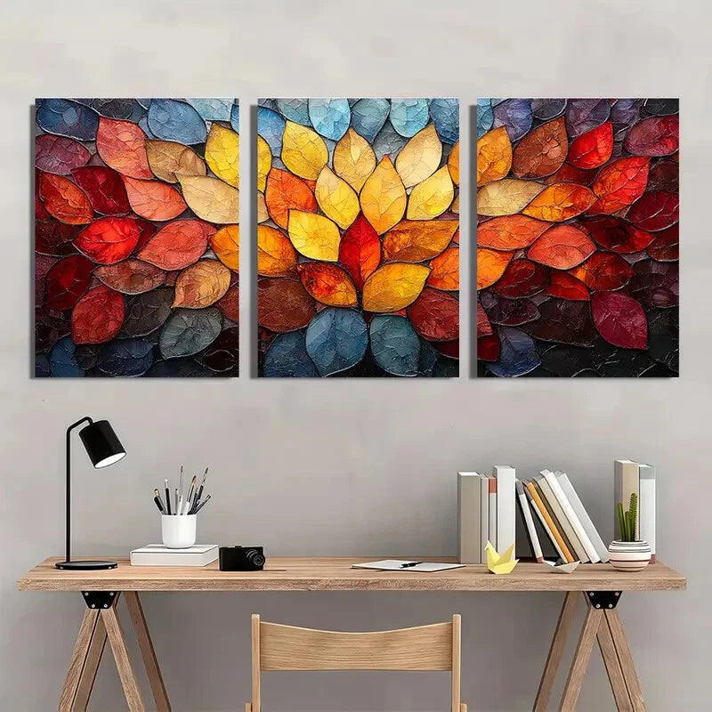 3pcs Vibrant Autumn Leaves Design Metal Print Ready to Hang Art