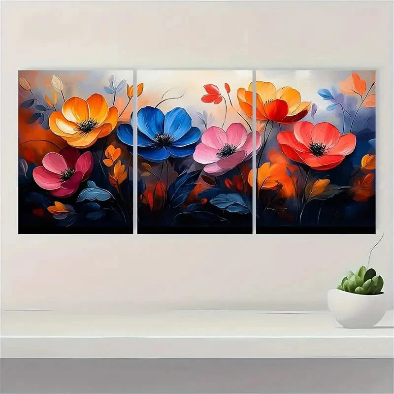 3pcs Modern Abstract Bright Colors Flower Metal Print Ready to Hang Art