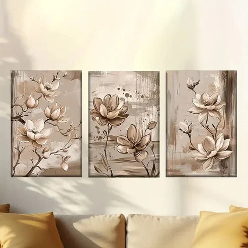 3pcs Simple Flower Pattern Wall Art Set Canvas Unframed – High Quality Print 100% Australian Made Wall Canvas