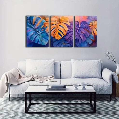 3pcs Gorgeous Turtle Back Bamboo Leaf Wall Art Set Canvas Unframed - High Quality Print 100% Australian Made Wall Canvas