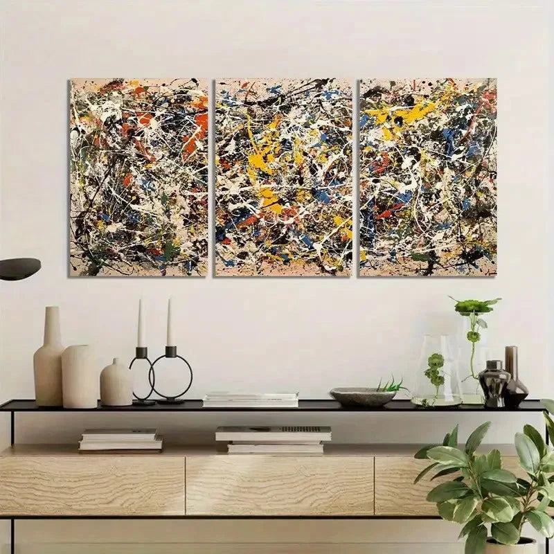 3pcs Jackson Pollock-Inspired Abstract Metal Print Ready to Hang Art
