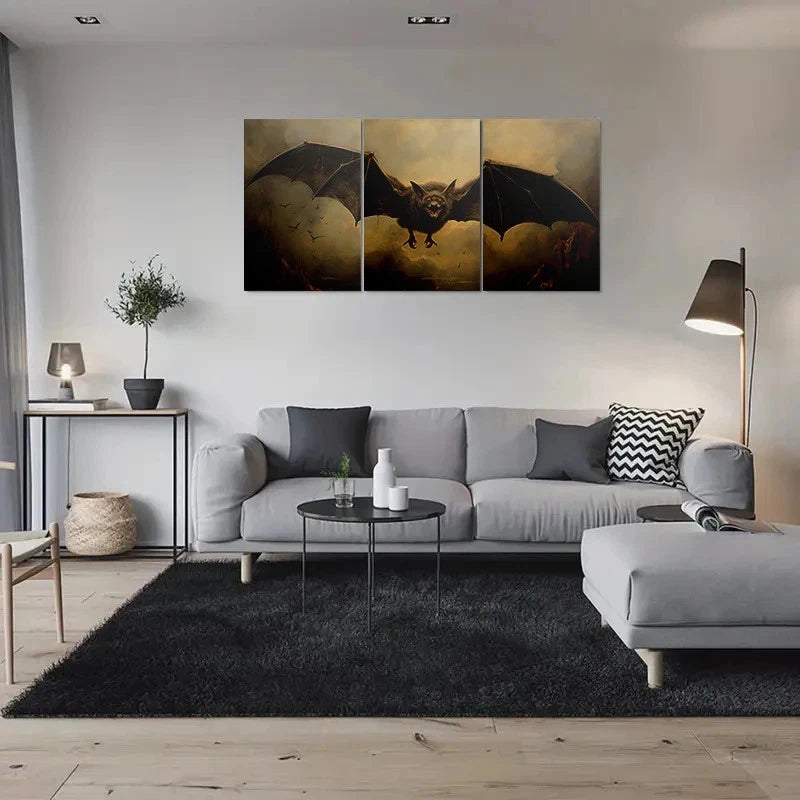 3pcs Halloween & Gothic Spooky Bat Metal Print Ready to Hang Art