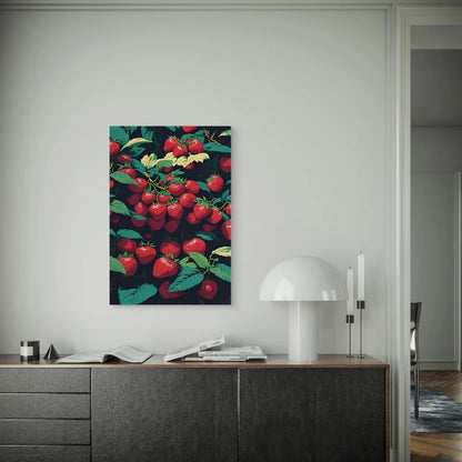 Strawberries on Green Leafed Branches Metal Print Ready to Hang
