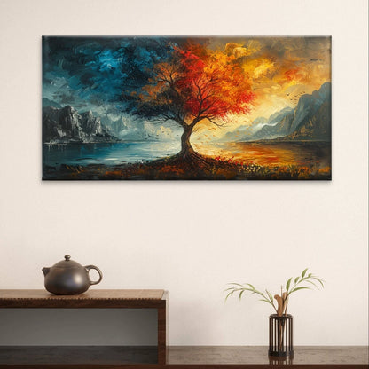 Rainbow Four Seasons Tree Wall Art Canvas Office Home Framed 120x60cm