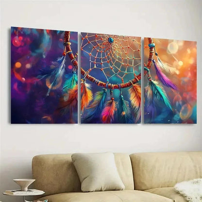 3pcs Vibrant Dream Catcher Wall Art Set Canvas Framed 60x90cm - High Quality Print 100% Australian Made Wall Canvas Ready to Hang