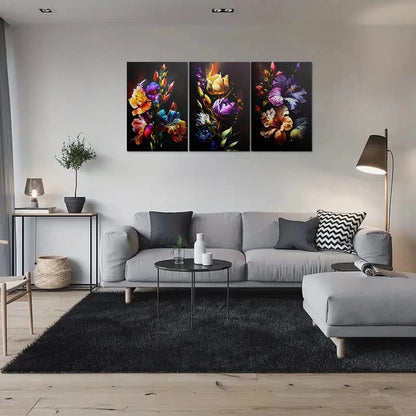 3pcs Vibrant Colorful Floral Purple Themed Metal Print Ready to Hang Art