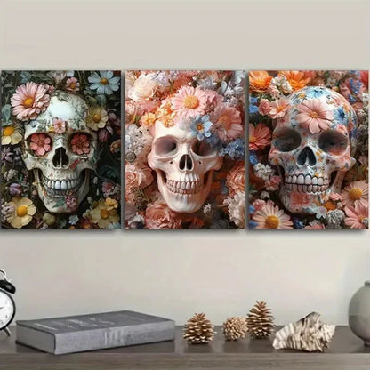 3pcs The skull is in the flower  Wall Art Set Canvas Unframed - High Quality Print 100% Australian Made Wall Canvas - Bella Home Decor