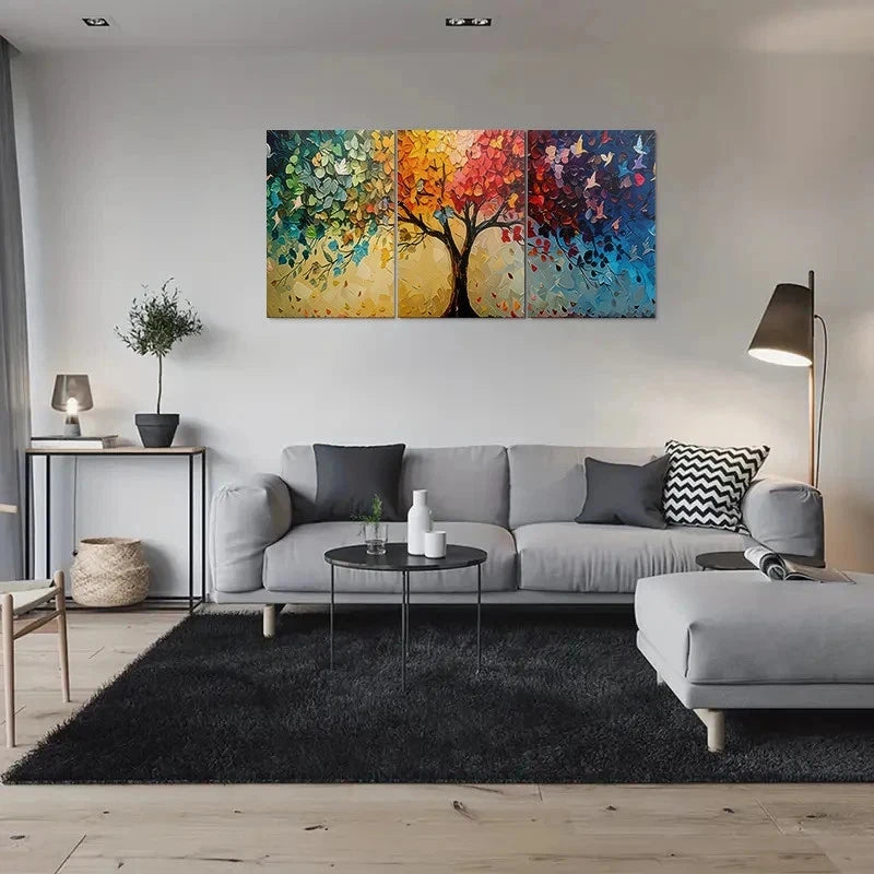 3pcs Abstract Tree Vibrant Fall Themed Paintings Metal Print Ready to Hang Art