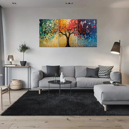 3pcs Abstract Tree Vibrant Fall Themed Paintings Metal Print Ready to Hang Art