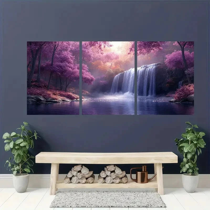 3pcs Purple Trees Forest Landscape Wall Art Set Canvas Framed 40x60cm - High Quality Print 100% Australian Made Wall Canvas Ready to Hang