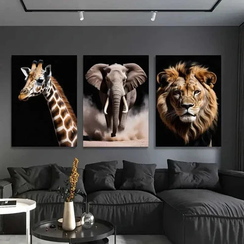 3pcs Giraffe, Elephant, Lion Canvas Wall Art Canvas Unframed - High Quality Print 100% Australian Made Wall Canvas