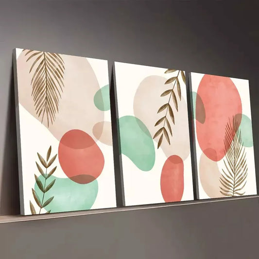 3pcs Bohemian Minimalist Fashion Graphic Leaves Wall Art Set Canvas Framed 50x70cm - High Quality Print 100% Australian Made Wall Canvas Ready to Hang