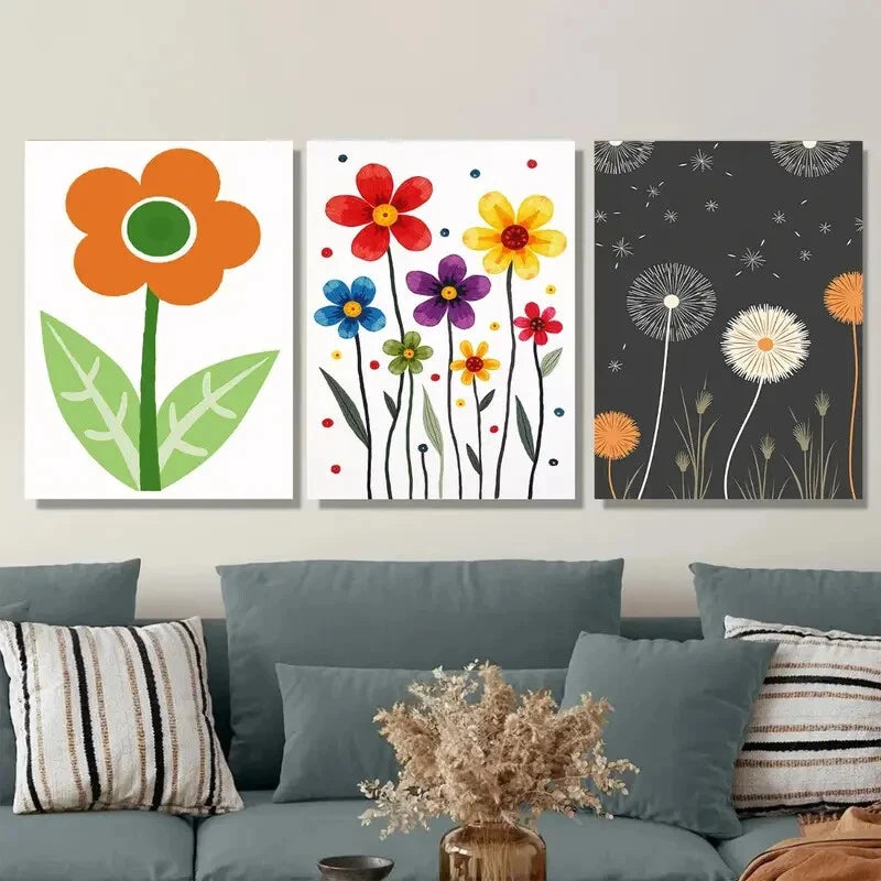 3pcs Floral Modern Abstract Colorful Flower Wall Art Set Canvas Framed 40x60cm - High Quality Print 100% Australian Made Wall Canvas Ready to Hang