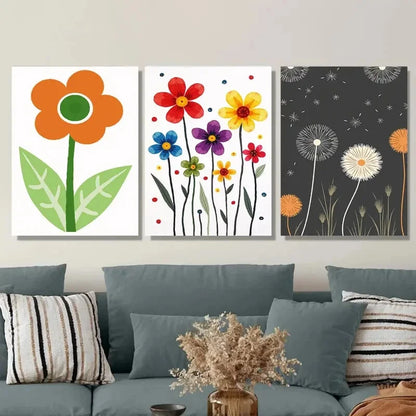 3pcs Floral Modern Abstract Colorful Flower Wall Art Set Canvas Framed 40x60cm - High Quality Print 100% Australian Made Wall Canvas Ready to Hang