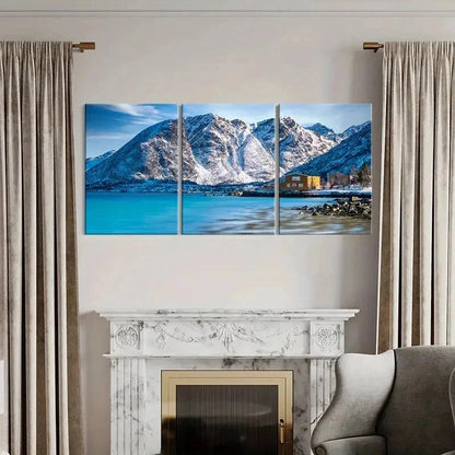 3pcs Snow Mountain Coast Hut Modern Wall Art Set Canvas Framed 40x60cm - High Quality Print 100% Australian Made Wall Canvas Ready to Hang