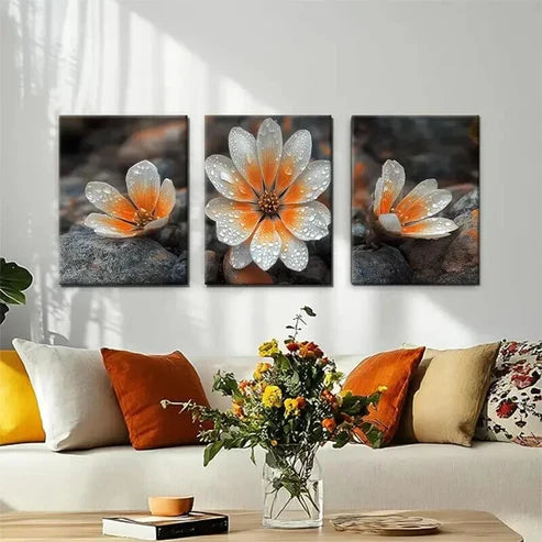 3pcs Elegant Dew-Kissed Orange Bloom Wall Art Canvas Unframed - High Quality Print 100% Australian Made Wall Canvas