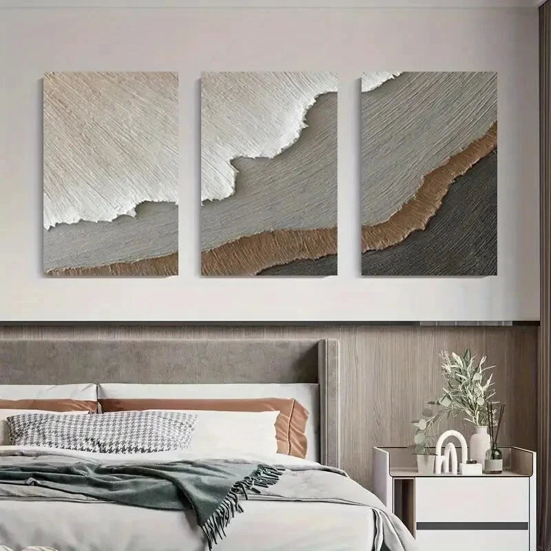 3pcs Soft Earth Tone Textured Designs Perfect Wall Art Set Canvas Framed 40x60cm - High Quality Print 100% Australian Made Wall Canvas Ready to Hang