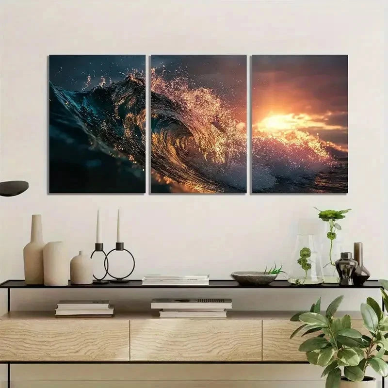 3pcs Sunset Warm Hues Ocean Sunset Scenery Metal Print Ready to Hang Art