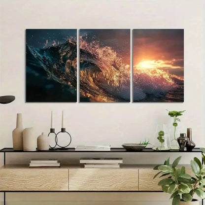 3pcs Sunset Warm Hues Ocean Sunset Scenery Metal Print Ready to Hang Art