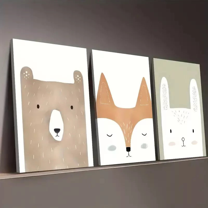 3pcs Artistic Modern Simple Cute Animals Face Wall Art Set Canvas Framed 50x70cm - High Quality Print 100% Australian Made Wall Canvas Ready to Hang - Bella Home Decor