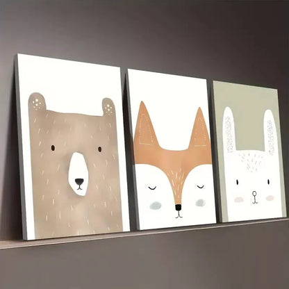 3pcs Artistic Modern Simple Cute Animals Face Wall Art Set Canvas Framed 50x70cm - High Quality Print 100% Australian Made Wall Canvas Ready to Hang - Bella Home Decor
