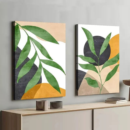 2-Piece Abstract Botanical Leaves Framed 50x75cm - High Quality Print 100% Australian Made Wall Canvas Ready to Hang - Bella Home Decor