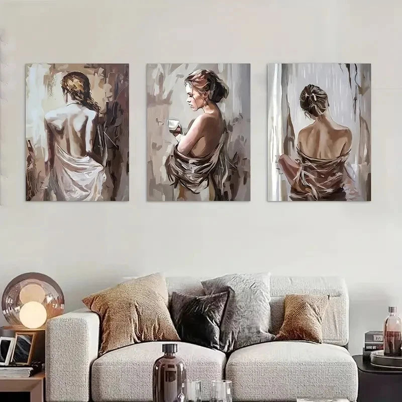 3pcs Scandinavian Naked Woman Painting Metal Print Ready to Hang Art
