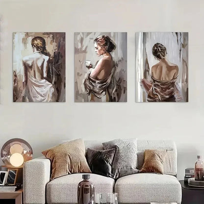 3pcs Scandinavian Naked Woman Painting Metal Print Ready to Hang Art