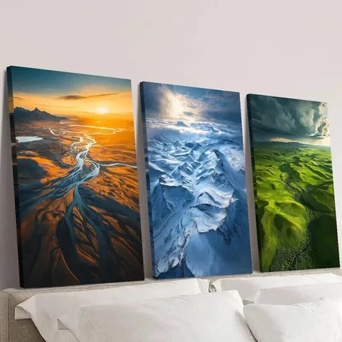 3pcs Hekou Snow Mountain Aerial Scenery Wall Art Canvas Unframed - High Quality Print 100% Australian Made Wall Canvas