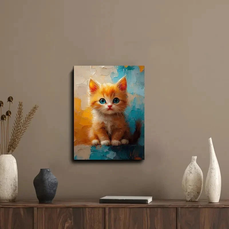 Charming Kitten Painting, Soft Color with Orange 40x60cm Metal Print Ready to Hang