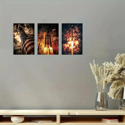 3pcs Vintage Soviet Rocket Launch Wall Art Canvas Unframed – High Quality Print 100% Australian Made Wall Canvas
