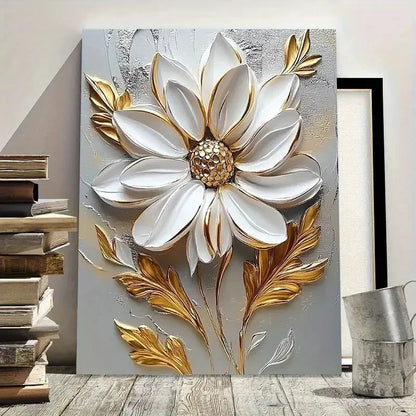 Elegant White & Golden Floral Painting Butterflies 40x60cm Metal Print Ready to Hang