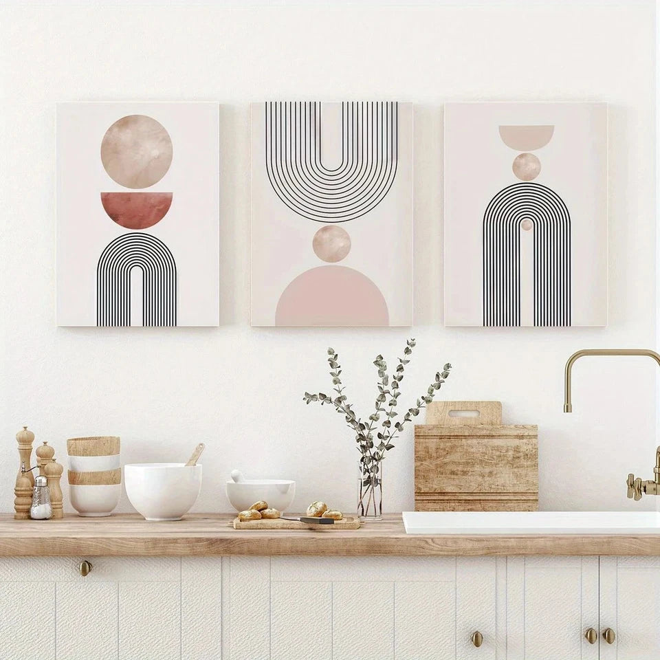 3pcs Mid Century Modern Geometric Metal Print Ready to Hang Art