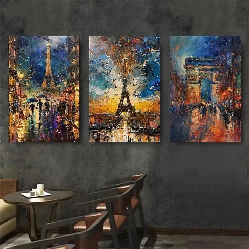 3pcs Featuring the Beautiful Eiffel Tower Metal Print Ready to Hang Art