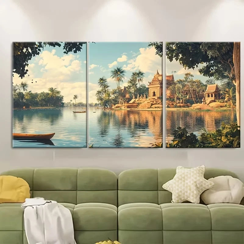 3pcs Polonnaruwa Village Sri Lankan Lakeside Metal Print Ready to Hang Art