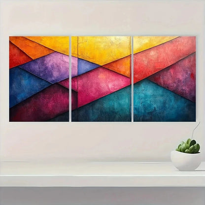 3pcs Abstract Colorful Geometric Shapes Metal Print Ready to Hang Art