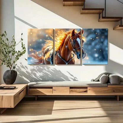 3pcs Vibrant Horse with Golden Mane Wall Art Set Canvas Framed 40x60cm - High Quality Print 100% Australian Made Wall Canvas Ready to Hang