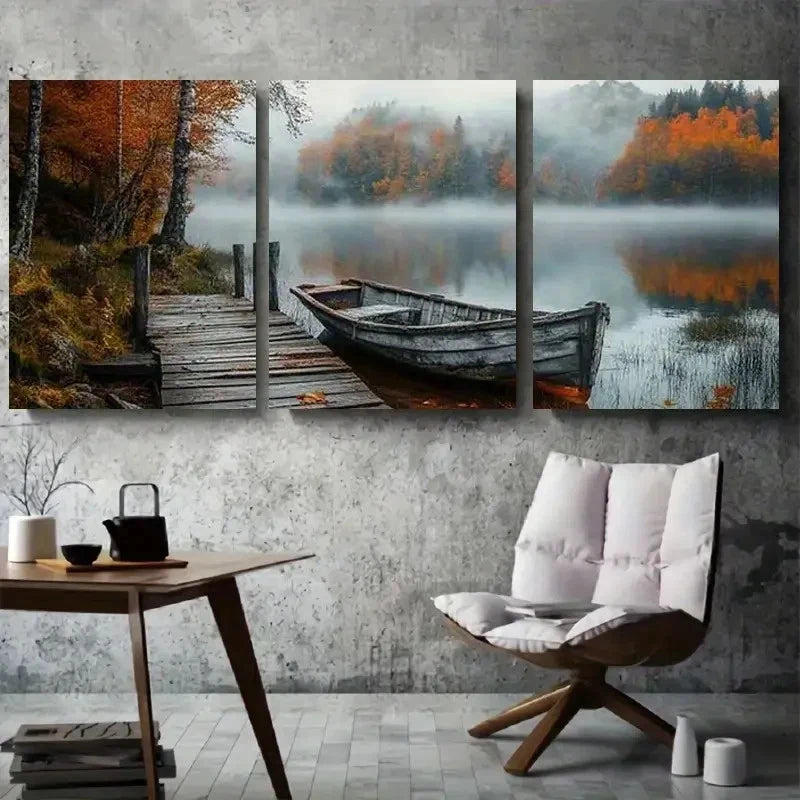 3pcs Misty Autumn Peaceful Water Reflection Metal Print Ready to Hang Art