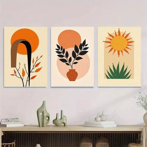 3pcs Boho Style Modern Abstract Sun Wall Art Set Canvas Unframed - High Quality Print 100% Australian Made Wall Canvas