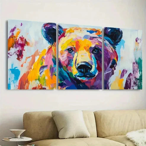 3pcs Vibrant Abstract Bear Wall Art Set Canvas Unframed - High Quality Print 100% Australian Made Wall Canvas