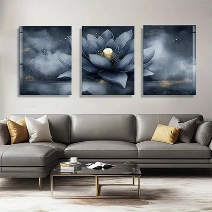 3pcs Elegant Dark for Lotus Flower Metal Print Ready to Hang Art