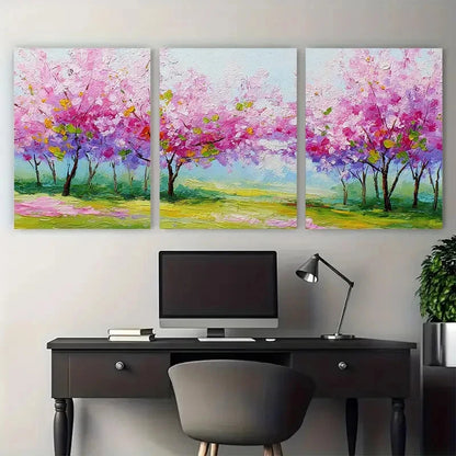 3pcs Spring Trees Cherry Blossom Country Perfect Wall Art Set Canvas Framed 60x90cm - High Quality Print 100% Australian Made Wall Canvas Ready to Hang