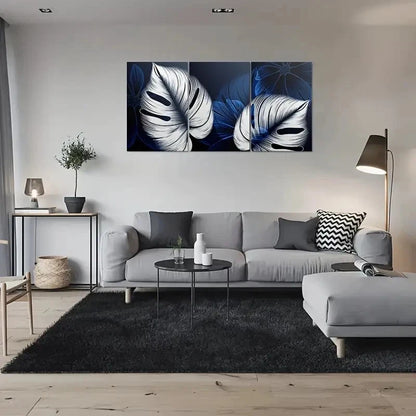 3pcs Blue and White Leaf Patterns Metal Print Ready to Hang Art