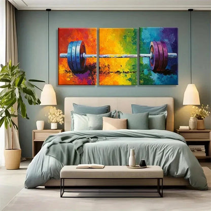 3pcs Vibrant Barbell Colorful Weights Metal Print Ready to Hang Art