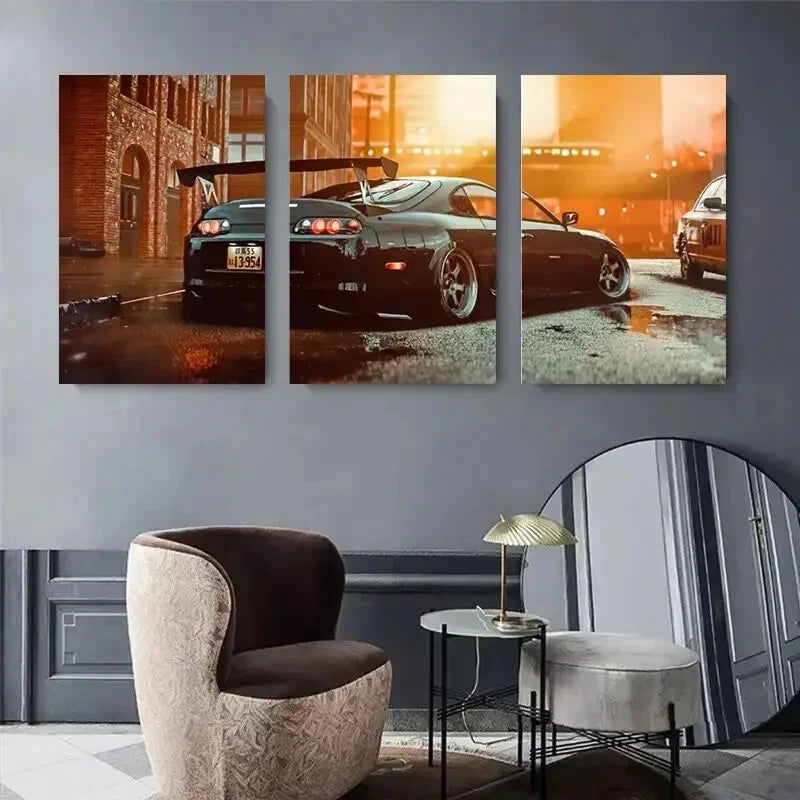 3pcs Urban Racing Car Street Racer Perfect Wall Art Set Canvas Framed 40x60cm - High Quality Print 100% Australian Made Wall Canvas Ready to Hang