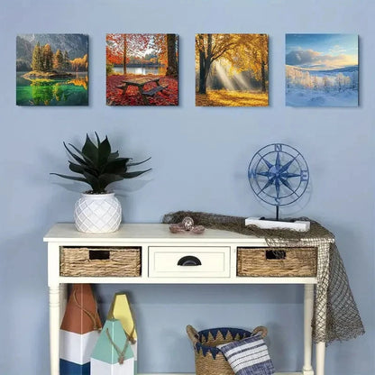4pcs Four Seasons Landscape Wall Art Canvas  Framed