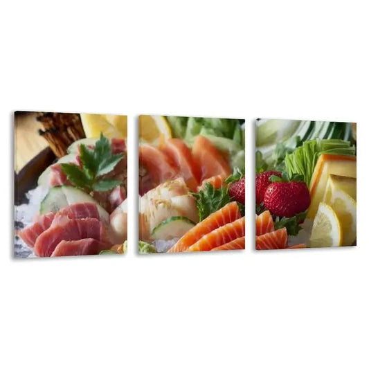 3pcs a Platter of Fresh Sashimi Decoration   Wall Art Set Canvas Framed 60x90cm - High Quality Print 100% Australian Made Wall Canvas Ready to Hang
