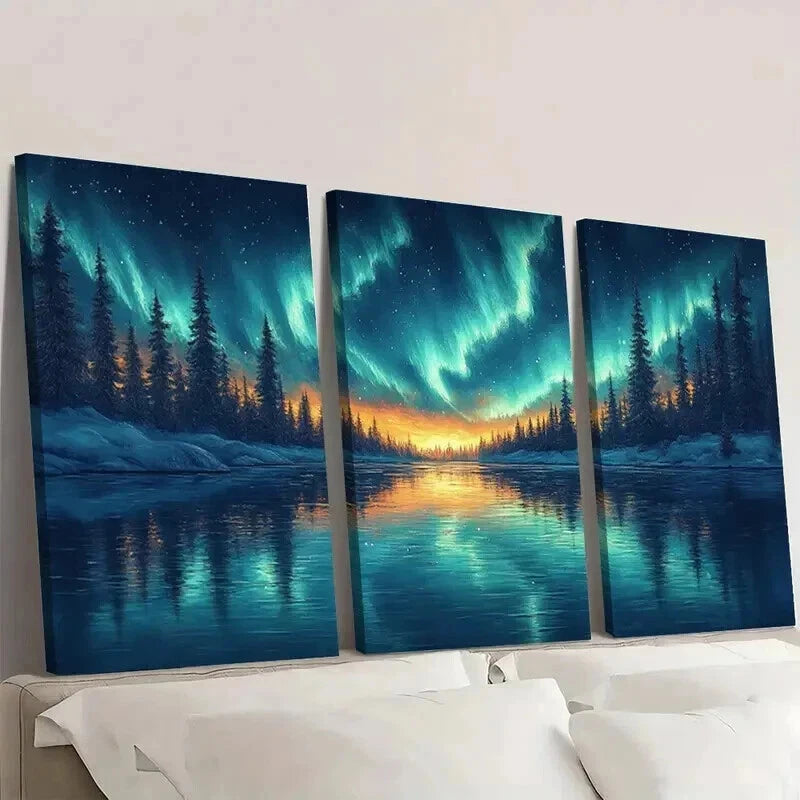 3pcs Northern Lights Borealis Aurora Night Wall Art Set Canvas Framed 40x60cm - High Quality Print 100% Australian Made Wall Canvas Ready to Hang